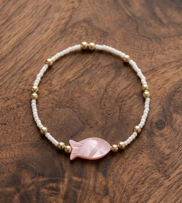 Moonfish Bracelet | Pink Mother of Pearl & 14k Gold Filled Beads